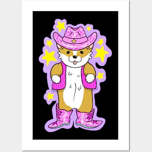 Cute Pink Cowboy Corgi Posters and Art